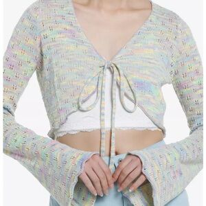 Thorn & Fable Women's Multicolor Cardigan bell sleeves ties at chest